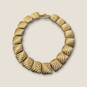 Vintage Estate Gold Seashell Ribbed Link Statement Necklace